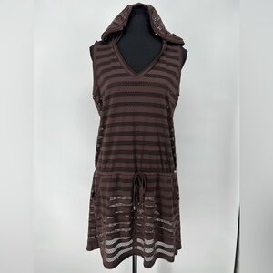 CALVIN KLEIN CHOCOLATE SWIMSUIT COVER UP DRESS W/OPEN WEAVE & DRAWSTRING WAIST‎